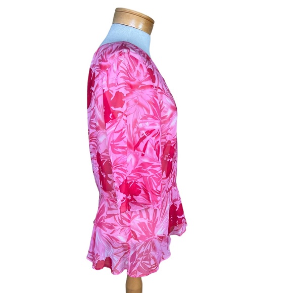 Adriana Papell Silk Pink & Red Floral Print Wrap Jacket Vintage Size 16 NWT - Picture 5 of 16